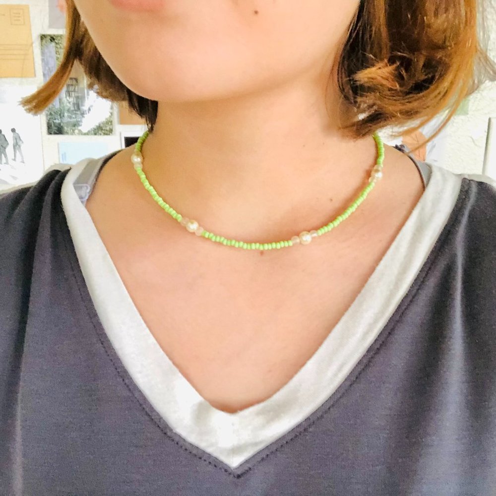 Beaded Choker Necklace Green Garden